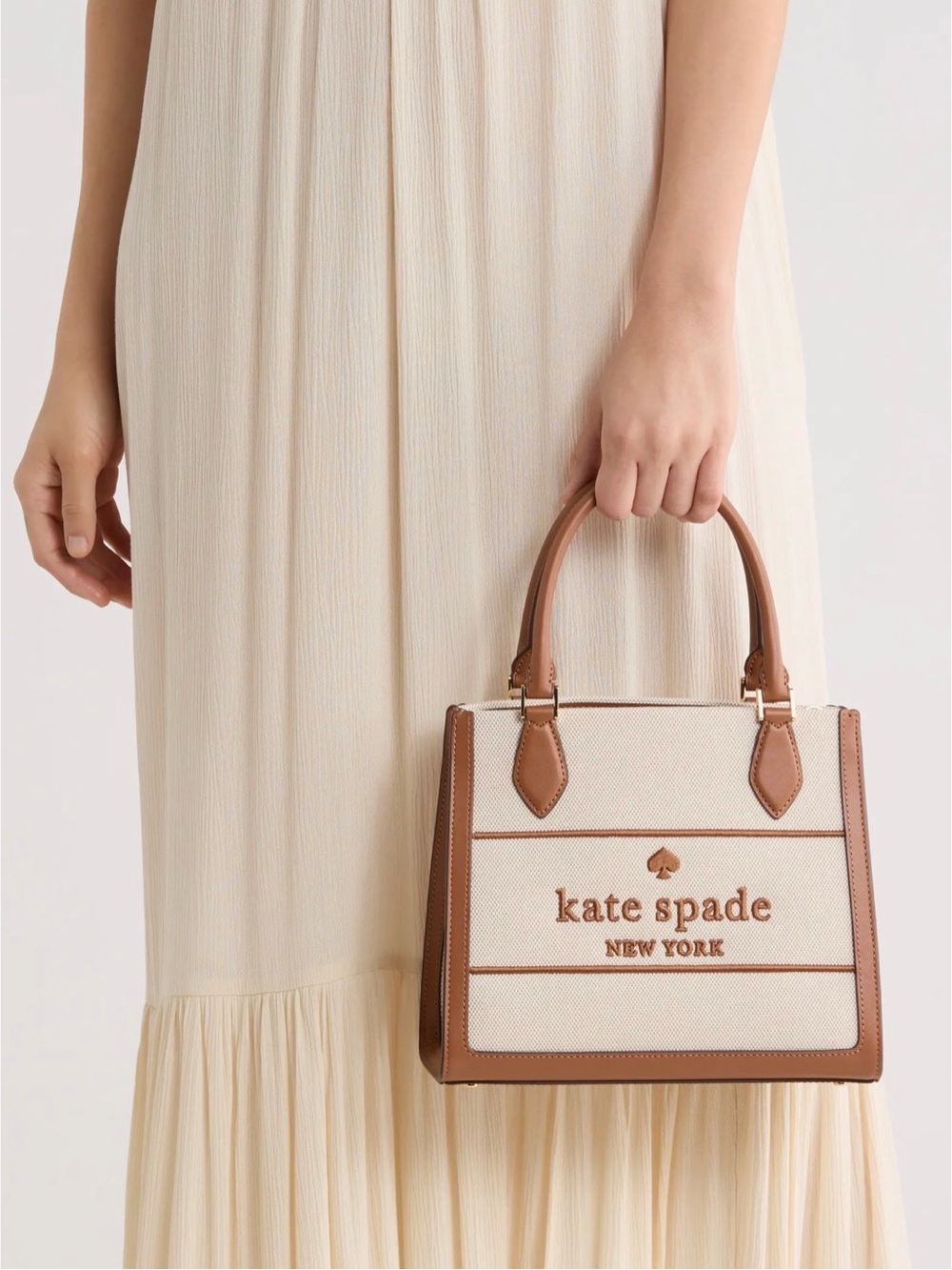NWT Kate Spade Ellie Small Tote Warm Gingerbread Canvas Satchel KK098 - Picture 2 of 9